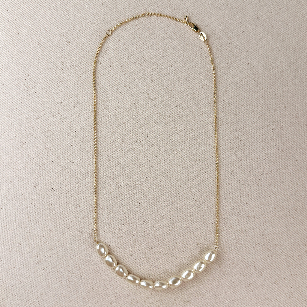 18k Gold Filled Row of  Baroque Pearls Necklace