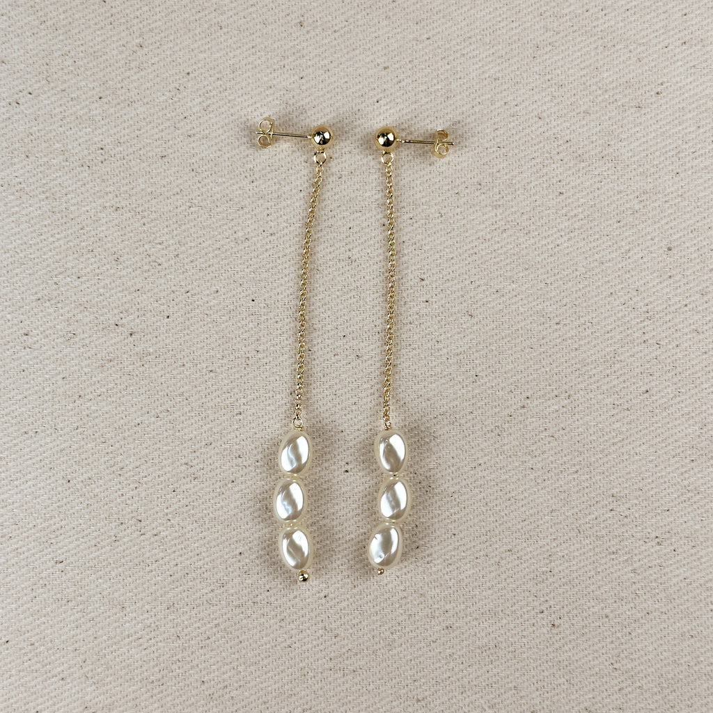 18k Gold Filled Row of Baroque Pearls Drop Earrings