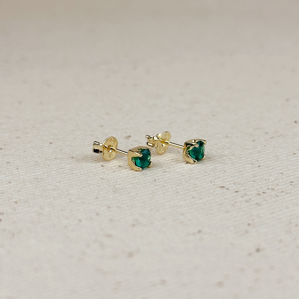 18k Gold Filled Prong 4mm Colored Cubic Zirconia Stud Earrings