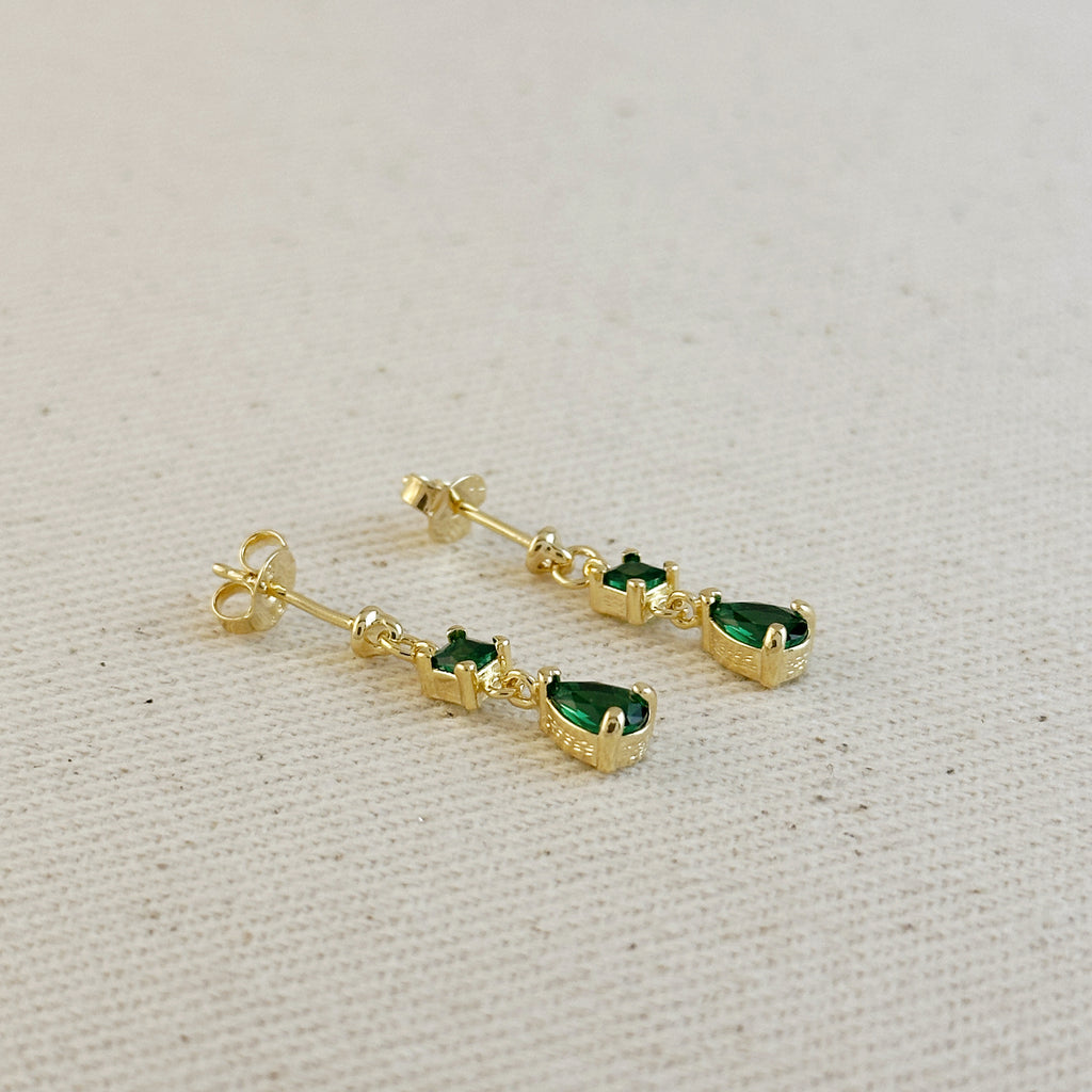 18k Gold Filled Colored CZ Mixed Shapes Drop Earrings