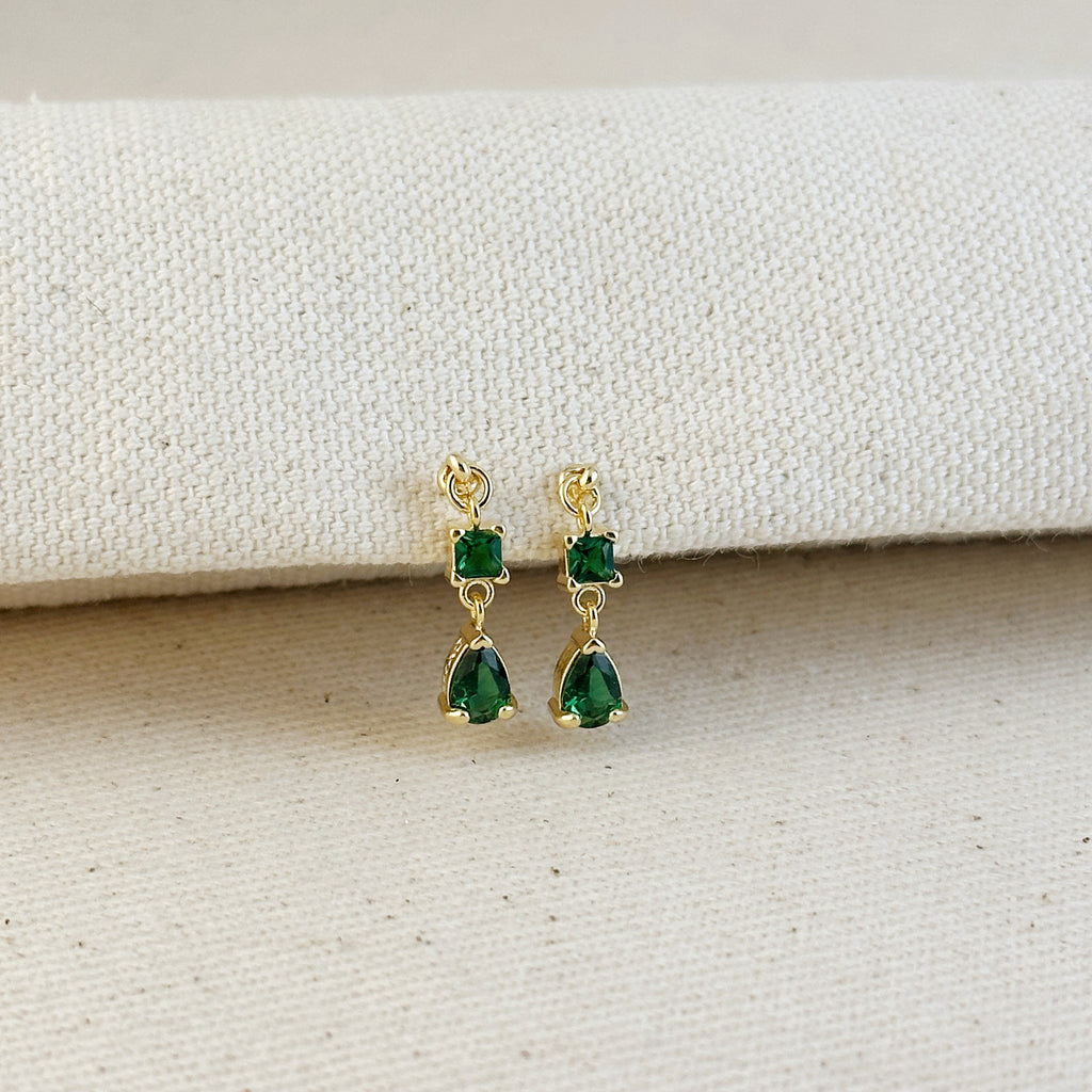 18k Gold Filled Colored CZ Mixed Shapes Drop Earrings