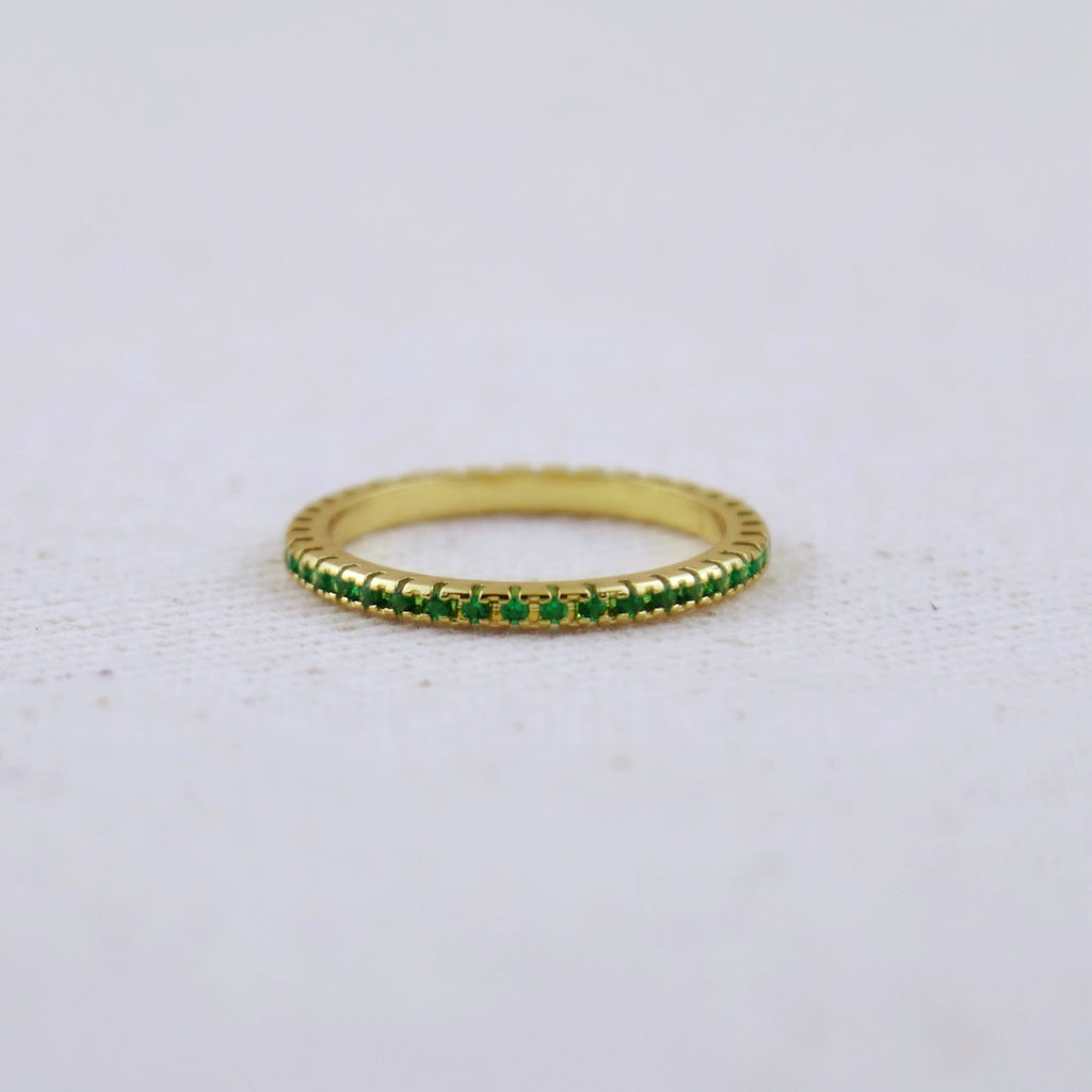 18k Gold Filled Diamond Color Eternity Micro Cubic Zirconia Stone Ring - Emerald and Black Colors Available