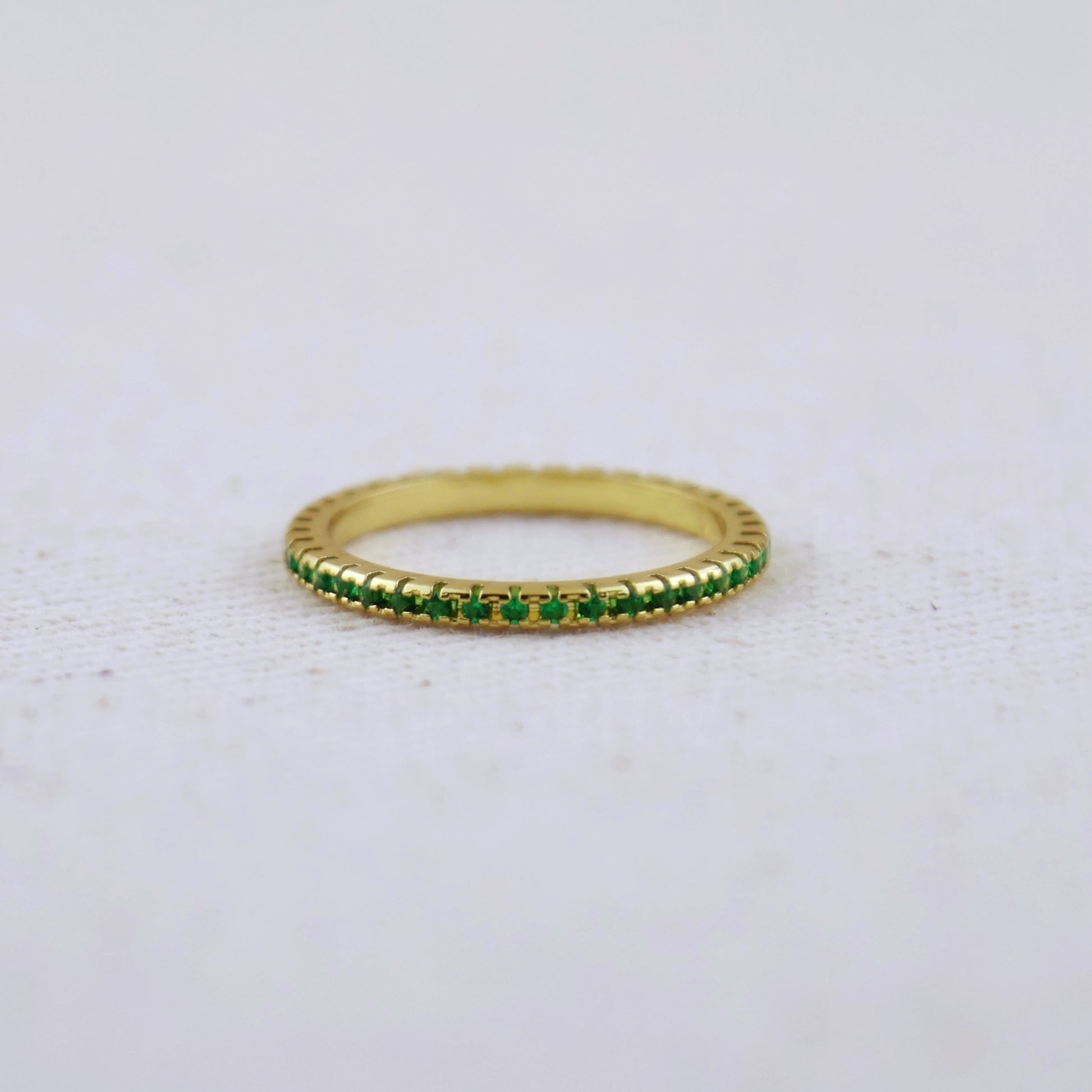 18k Gold Filled Diamond Color Eternity Micro Cubic Zirconia Stone Ring - Emerald and Black Colors Available