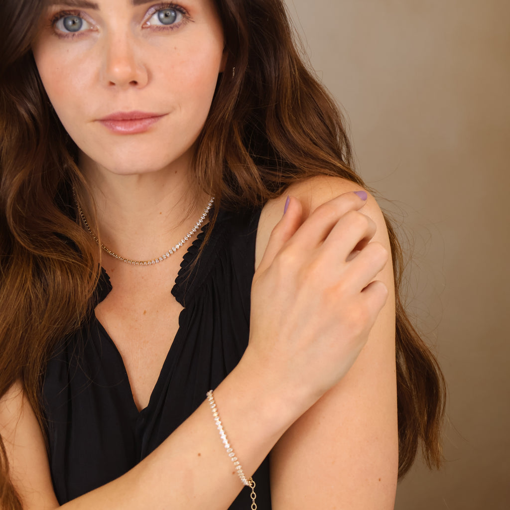 18k Gold Filled 4mm Marquise Tennis Necklace