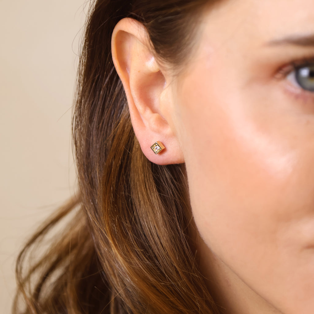 18k Gold Filled Mini CZ Square Stud Earrings