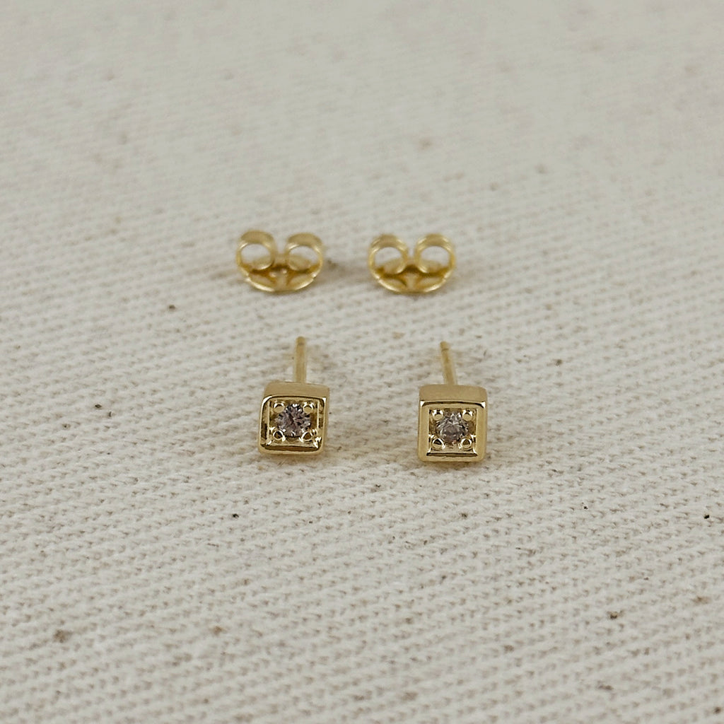 18k Gold Filled Mini CZ Square Stud Earrings