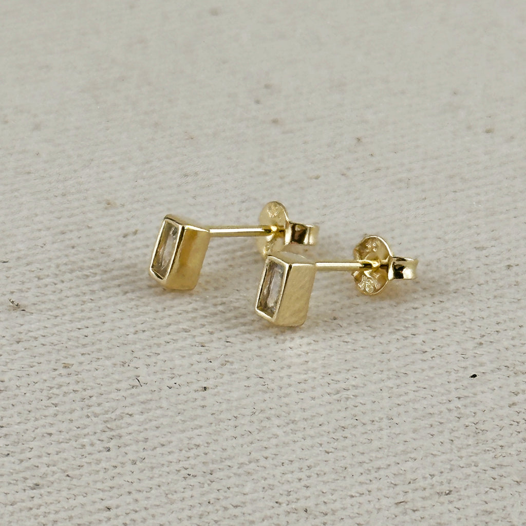 18k Gold Filled Mini Bezel Baguette Stud Earrings