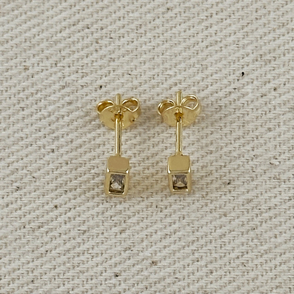 18k Gold Filled Mini Bezel Baguette Stud Earrings