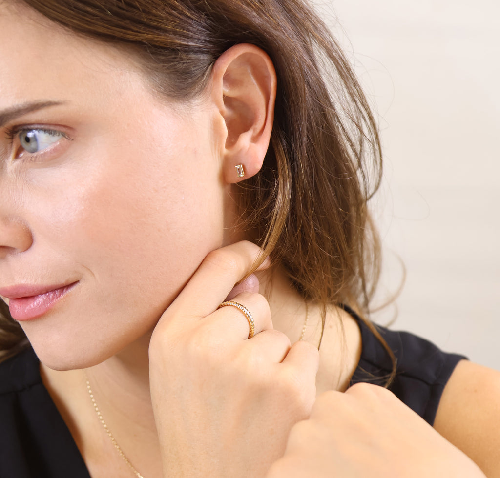18k Gold Filled Mini Bezel Baguette Stud Earrings