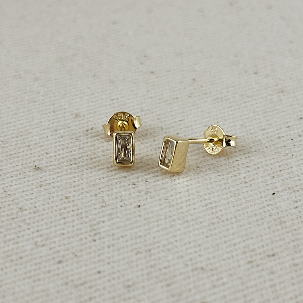 18k Gold Filled Mini Bezel Baguette Stud Earrings