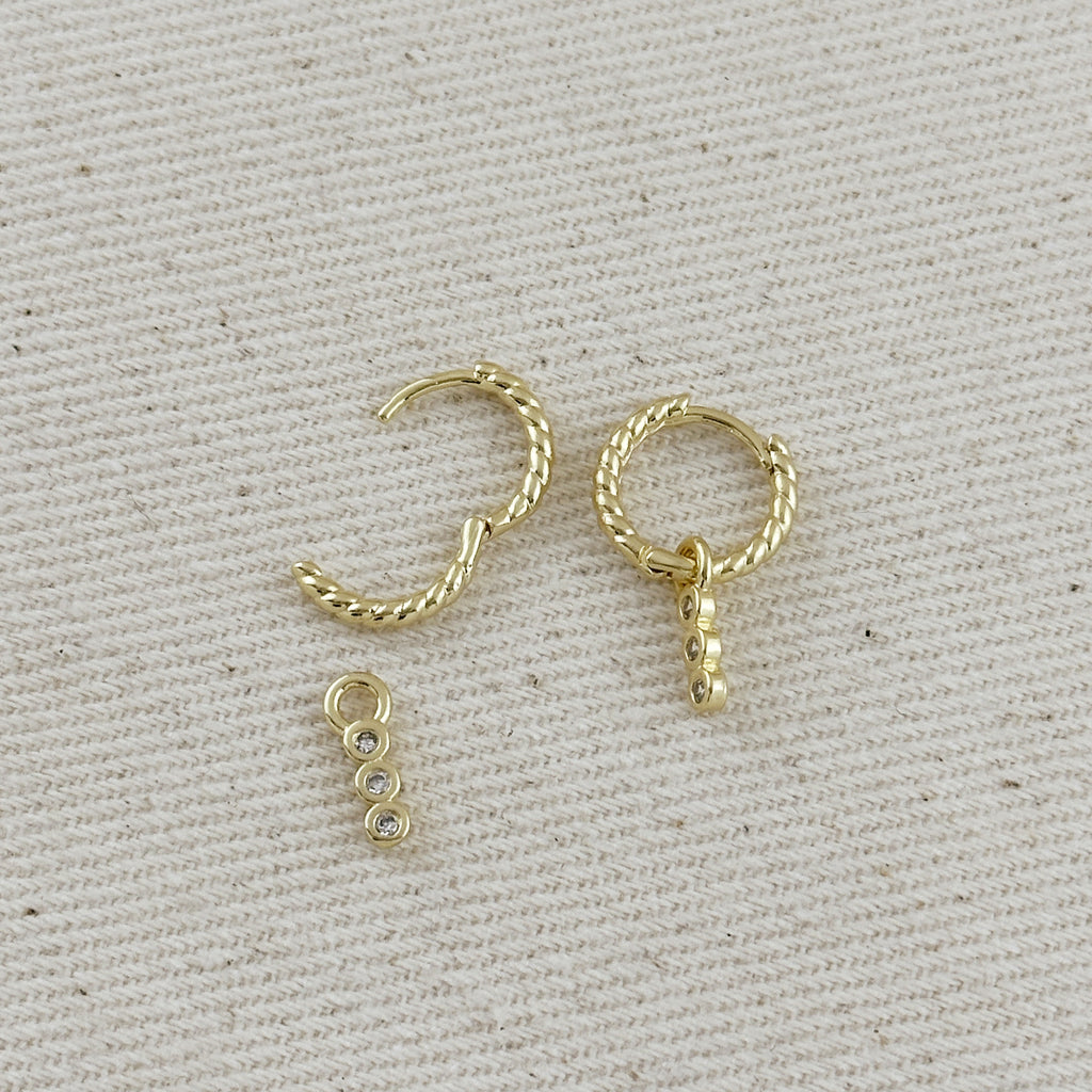 18k Gold Filled Mini Twisted Hoop Earrings With CZ Charm