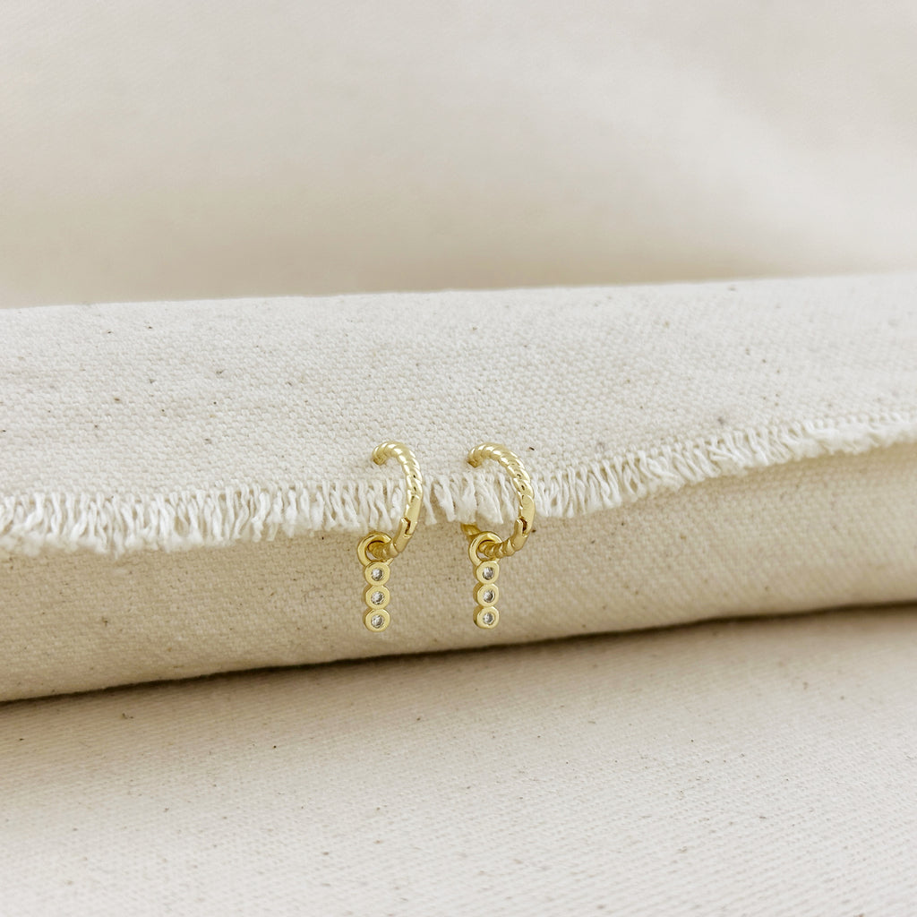 18k Gold Filled Mini Twisted Hoop Earrings With CZ Charm