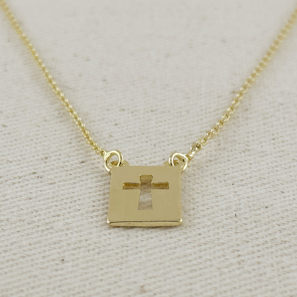 18k Gold Filled Cross Plate Necklace