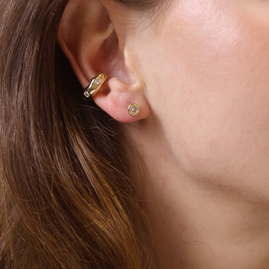 18k Gold Filled CZ Waved Ear Cuff Earrings