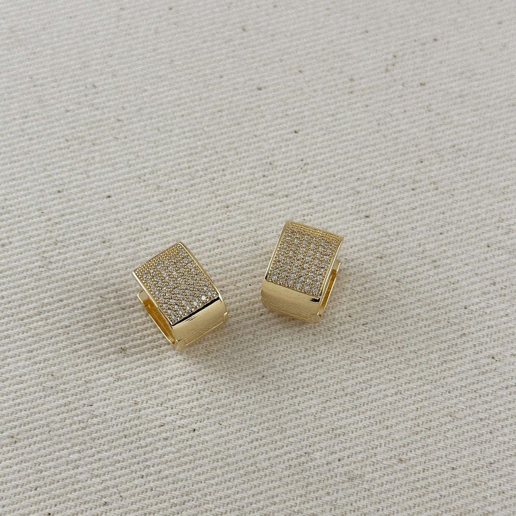 18k Gold Filled Iced Chunky Square Clicker Earrings