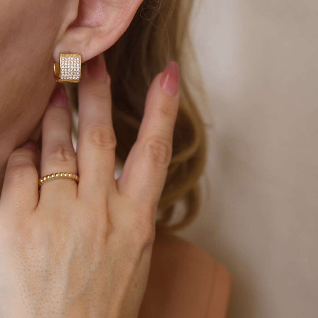 18k Gold Filled Iced Chunky Square Clicker Earrings