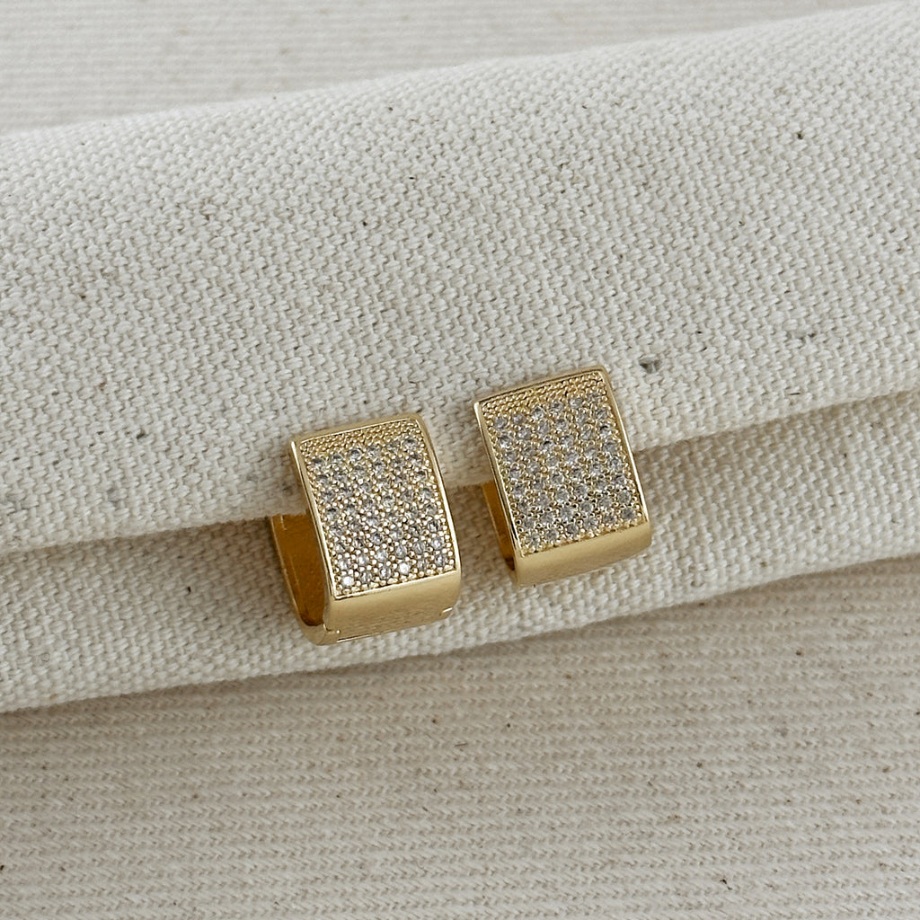 18k Gold Filled Iced Chunky Square Clicker Earrings