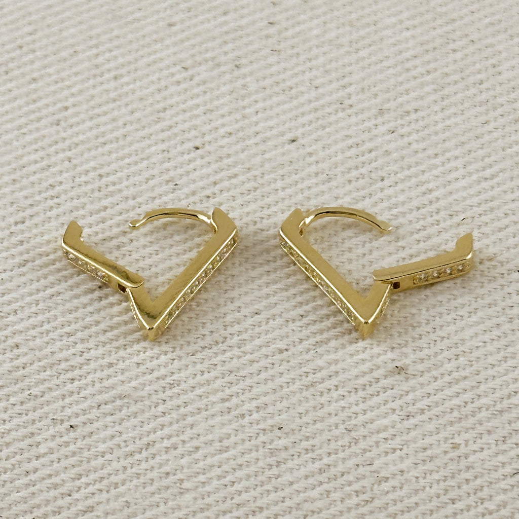 18k Gold Filled V Shape CZ Clicker Hoop Earrings