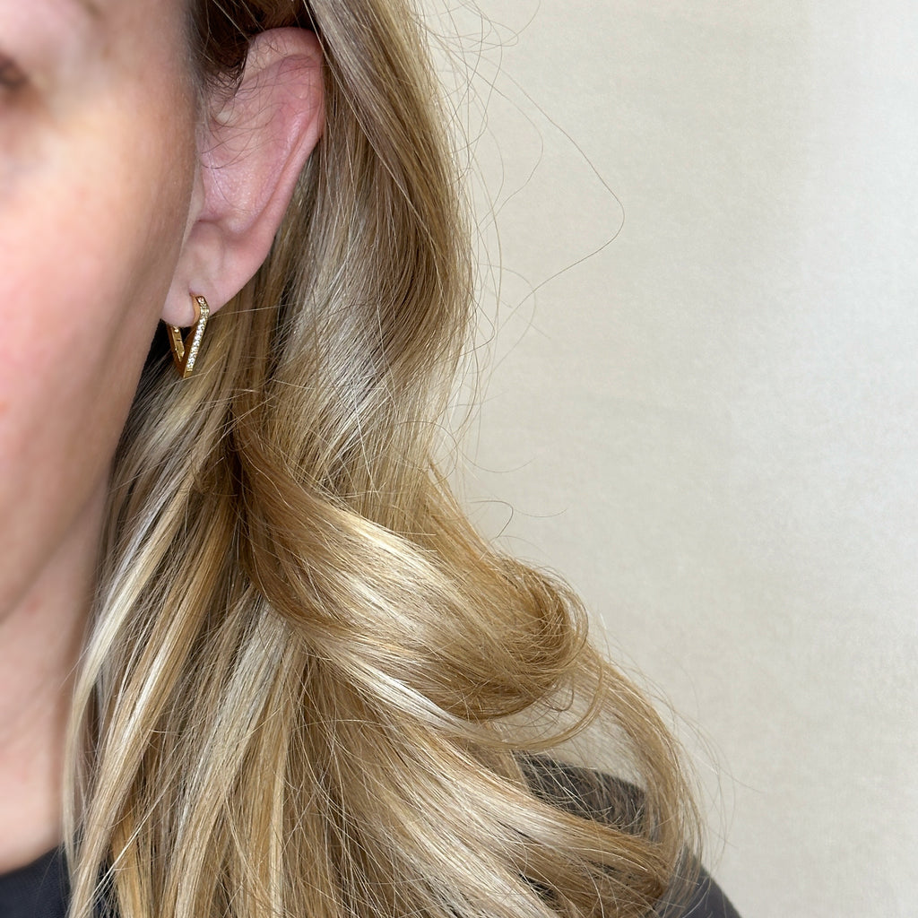 18k Gold Filled V Shape CZ Clicker Hoop Earrings