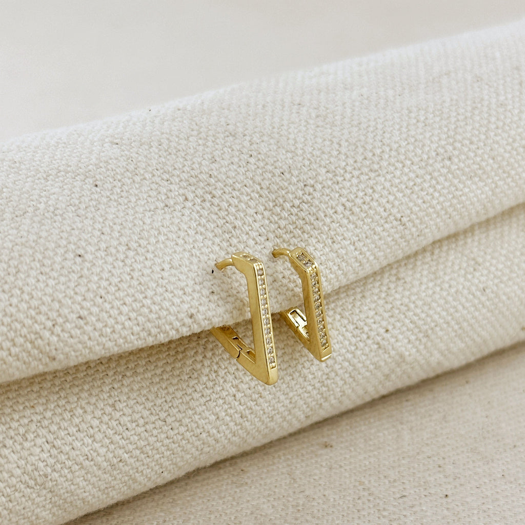 18k Gold Filled V Shape CZ Clicker Hoop Earrings