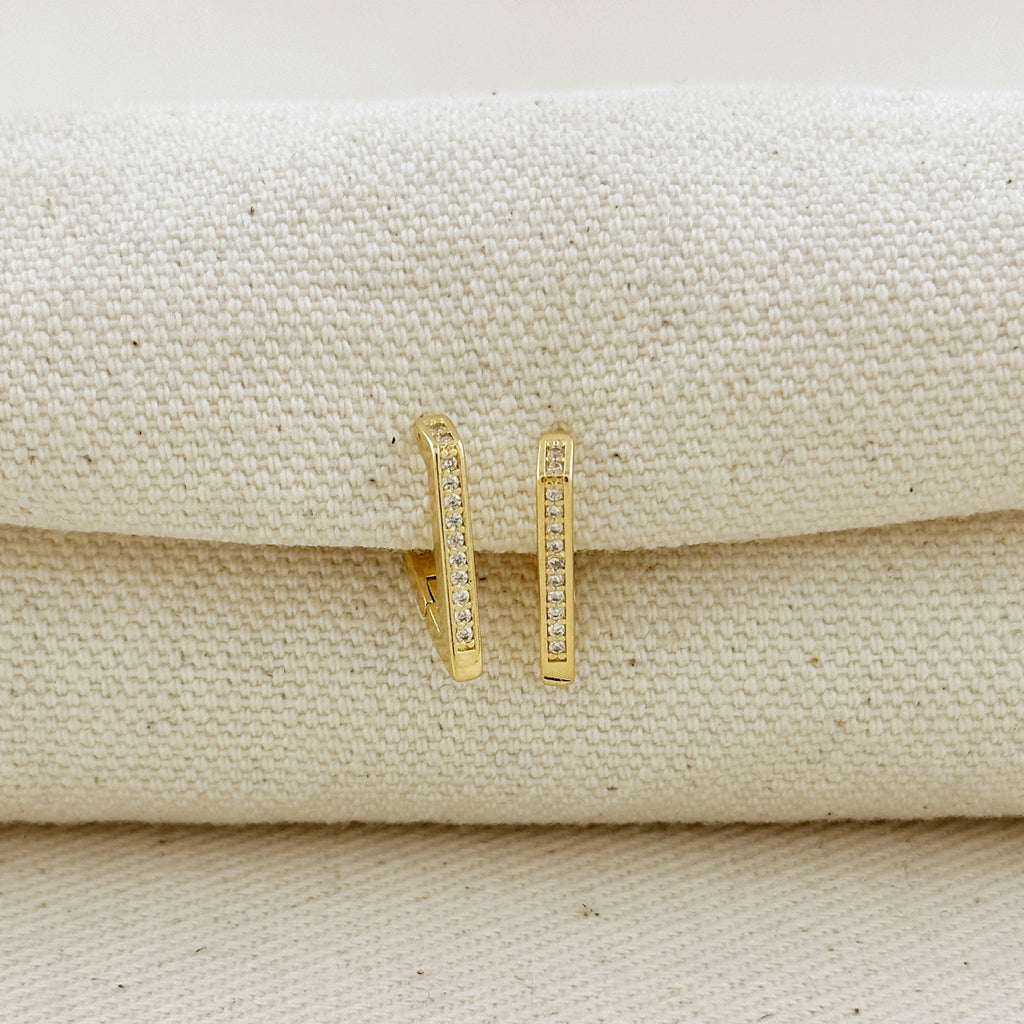 18k Gold Filled V Shape CZ Clicker Hoop Earrings