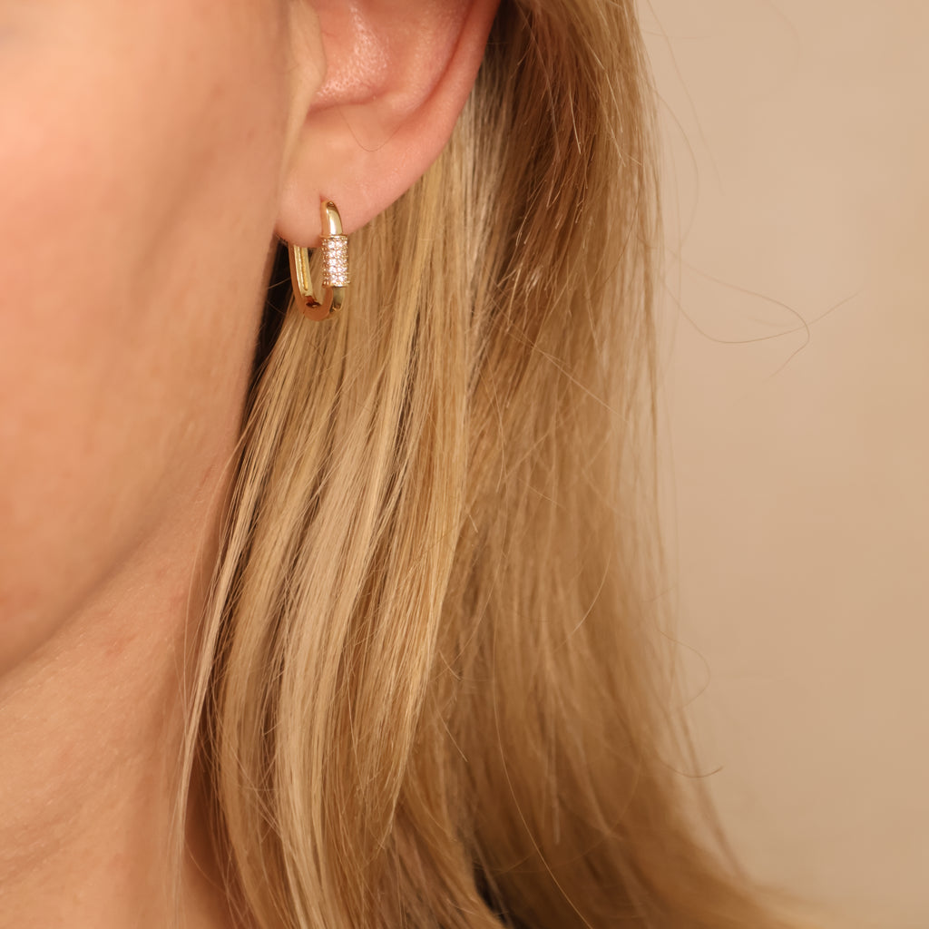 18k Gold Filled CZ Detail Carabiner Hoop Earrings