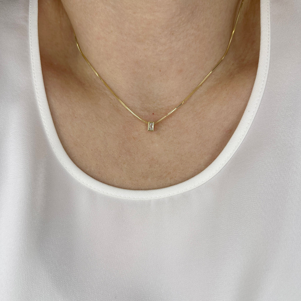 18k Gold Filled Mini CZ Baguette Necklace