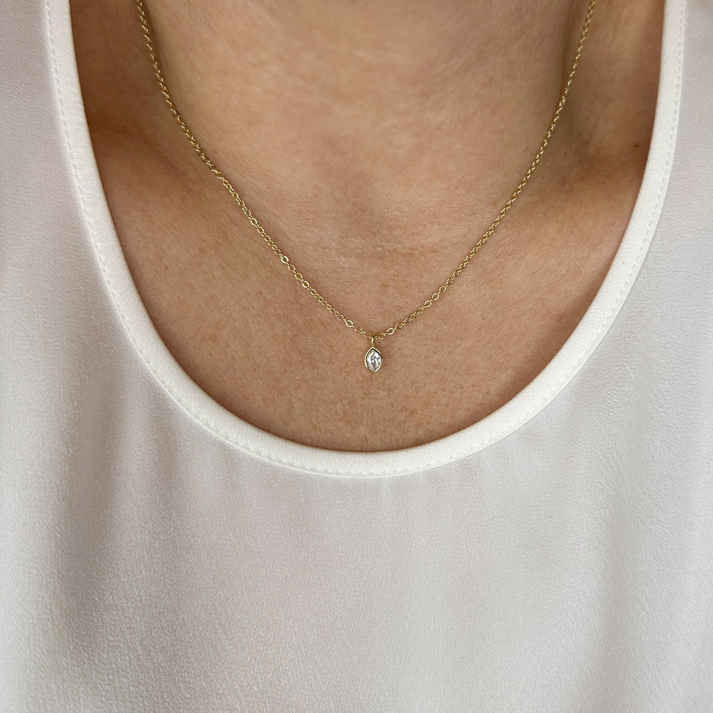 18k Gold Filled Ellipse Solitaire Necklace