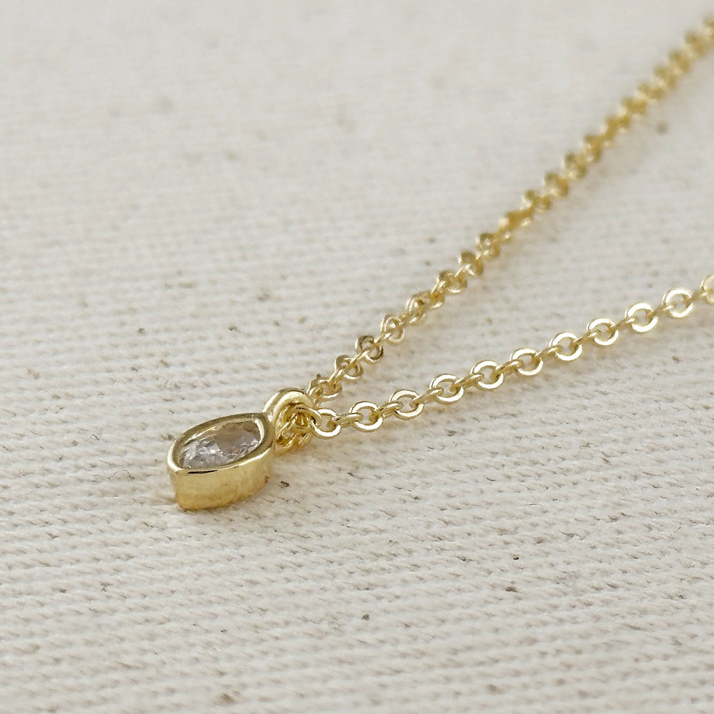 18k Gold Filled Ellipse Solitaire Necklace