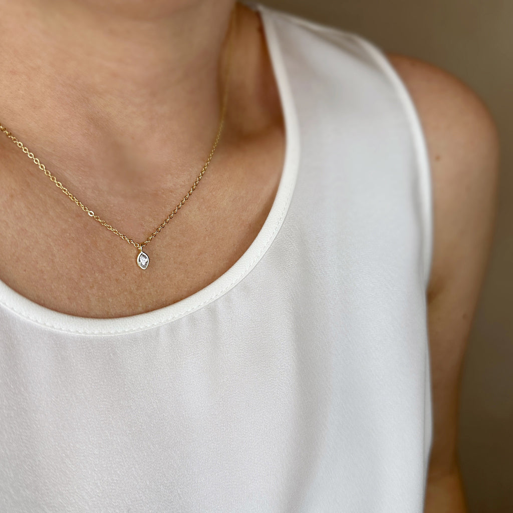 18k Gold Filled Ellipse Solitaire Necklace