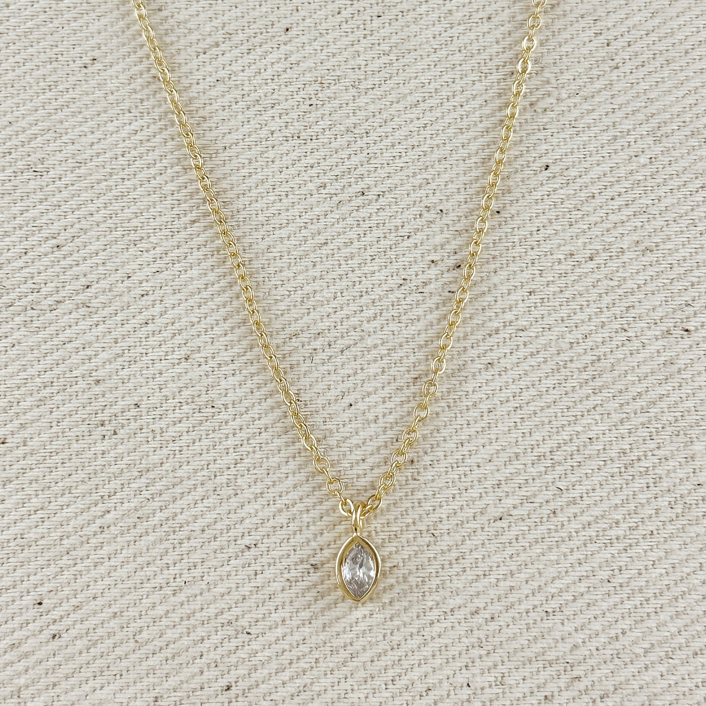 18k Gold Filled Ellipse Solitaire Necklace