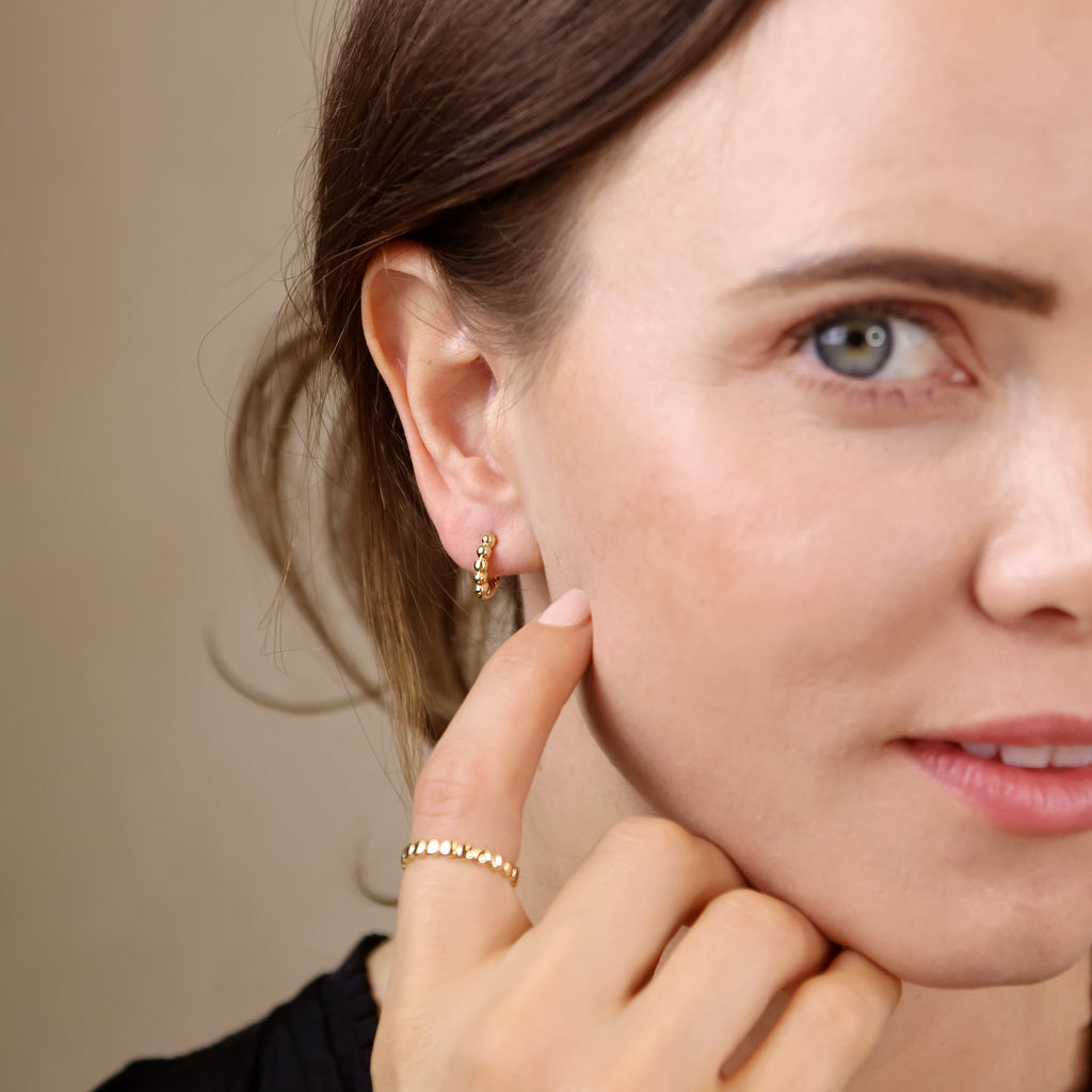 18k Gold Filled Mini Beaded Clicker Hoop Earrings