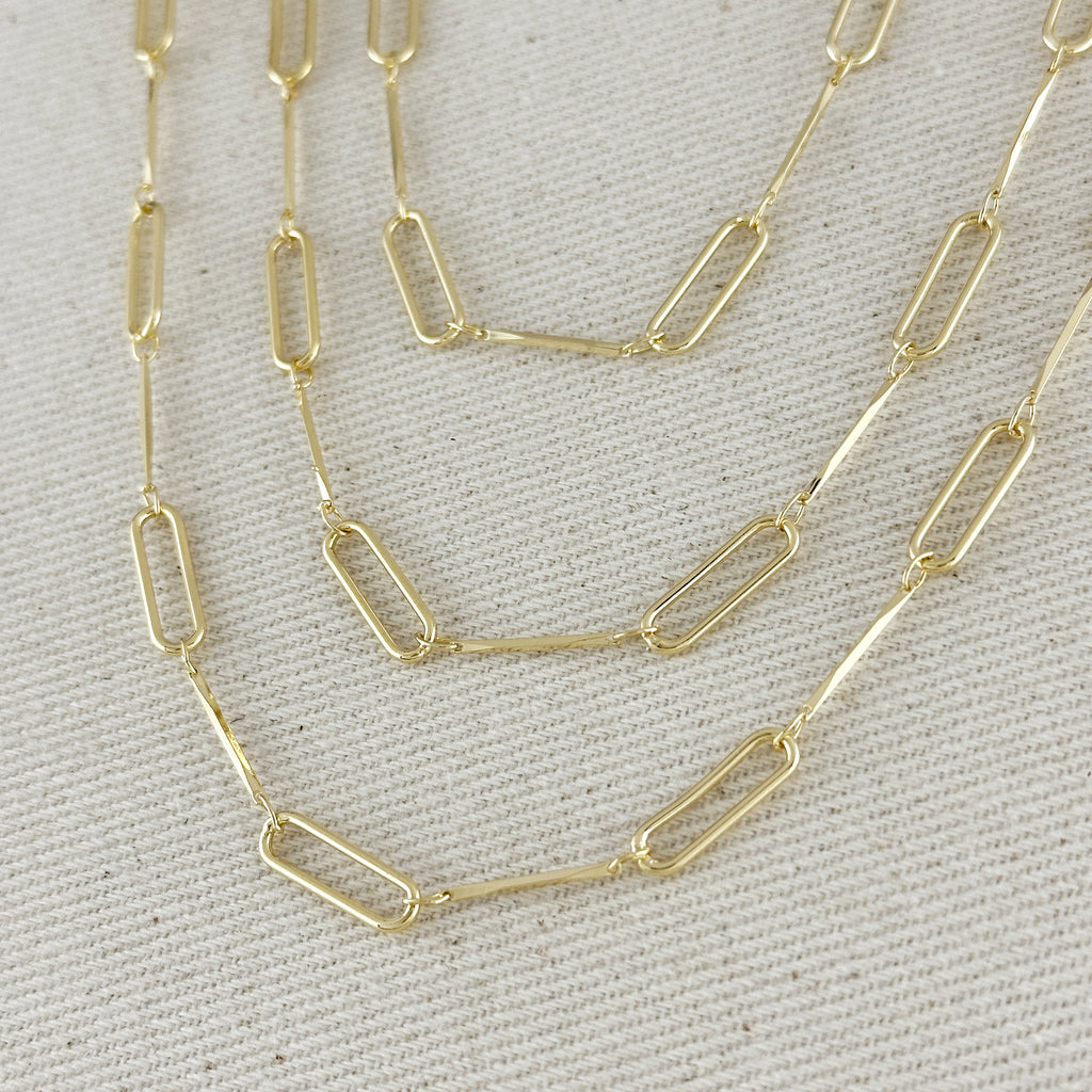 18k Gold Filled Paperclip & Straw Chain