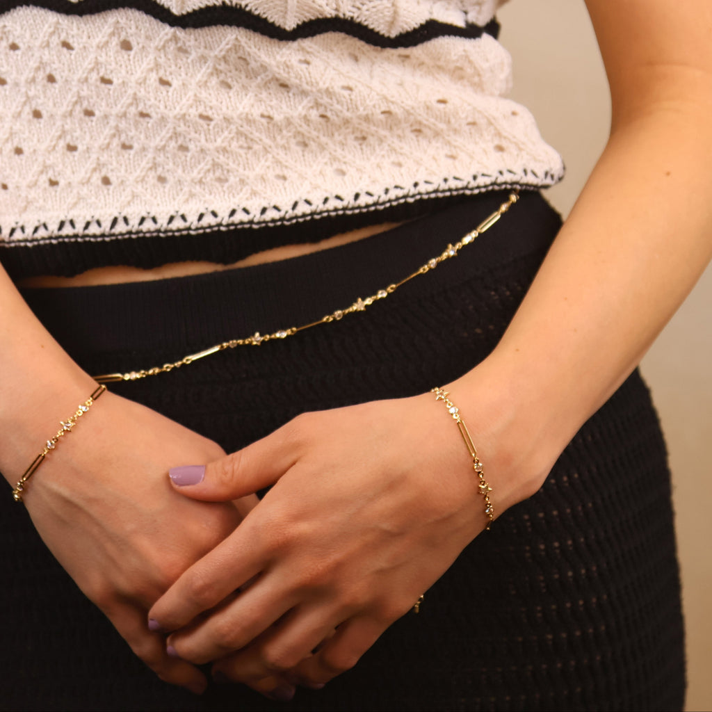 18k Gold Filled Paperclip And Stars CZ Bracelet