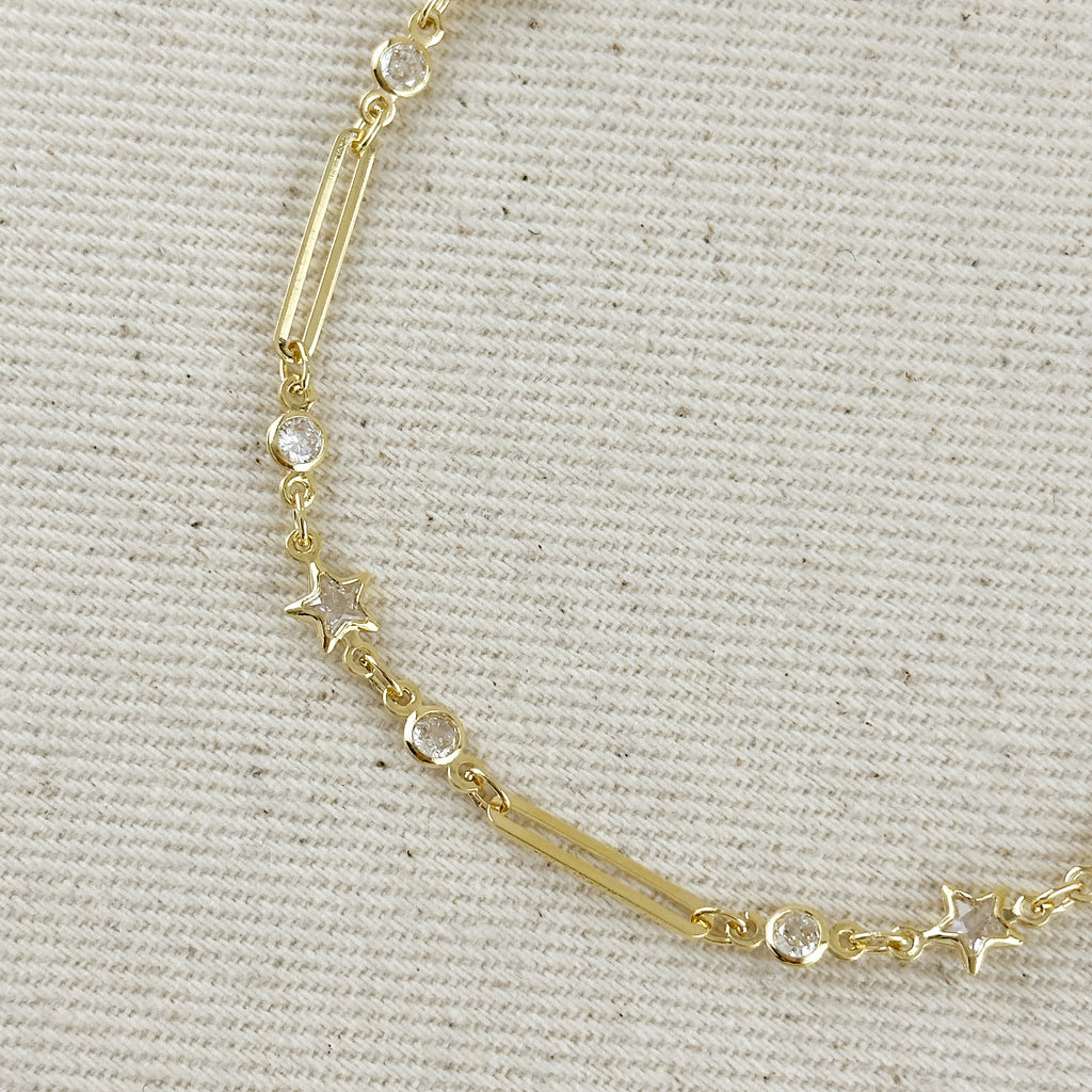 18k Gold Filled Paperclip And Stars CZ Bracelet