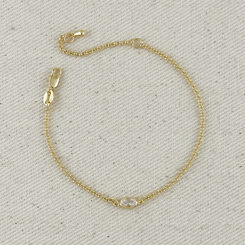18k Gold Filled CZ Solitaire  Bracelet