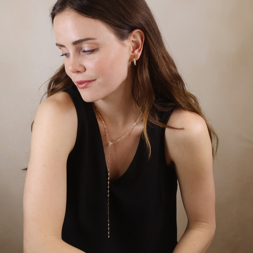 18k Gold Filled Round Bezel CZ Lariat Necklace