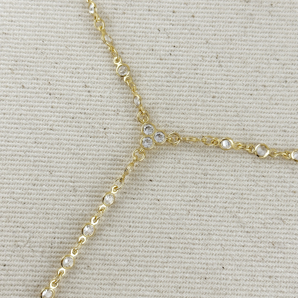 18k Gold Filled Round Bezel CZ Lariat Necklace