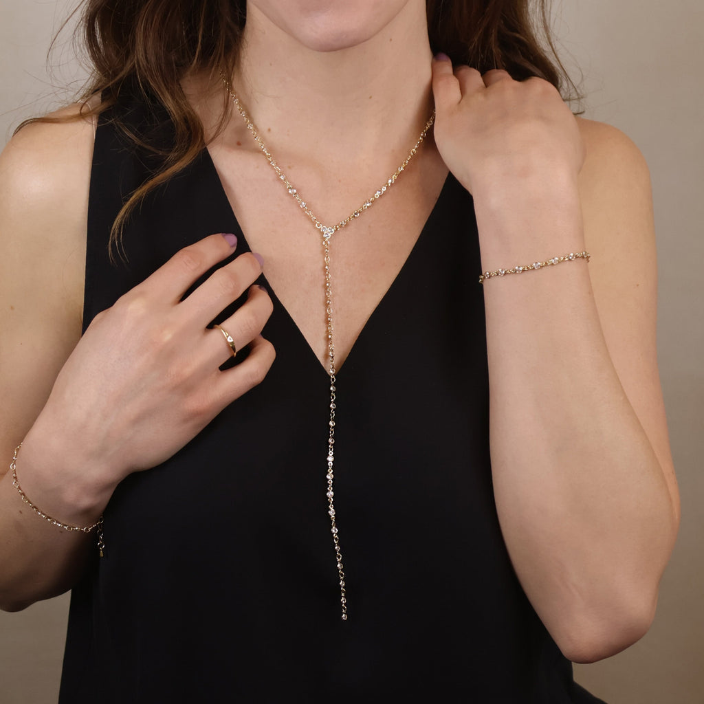 18k Gold Filled Round Bezel CZ Lariat Necklace