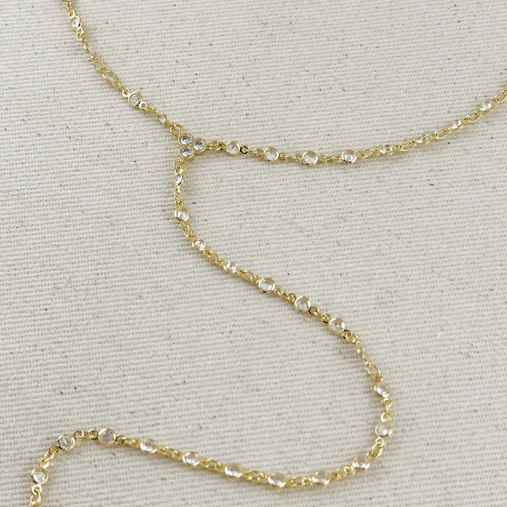 18k Gold Filled Round Bezel CZ Lariat Necklace