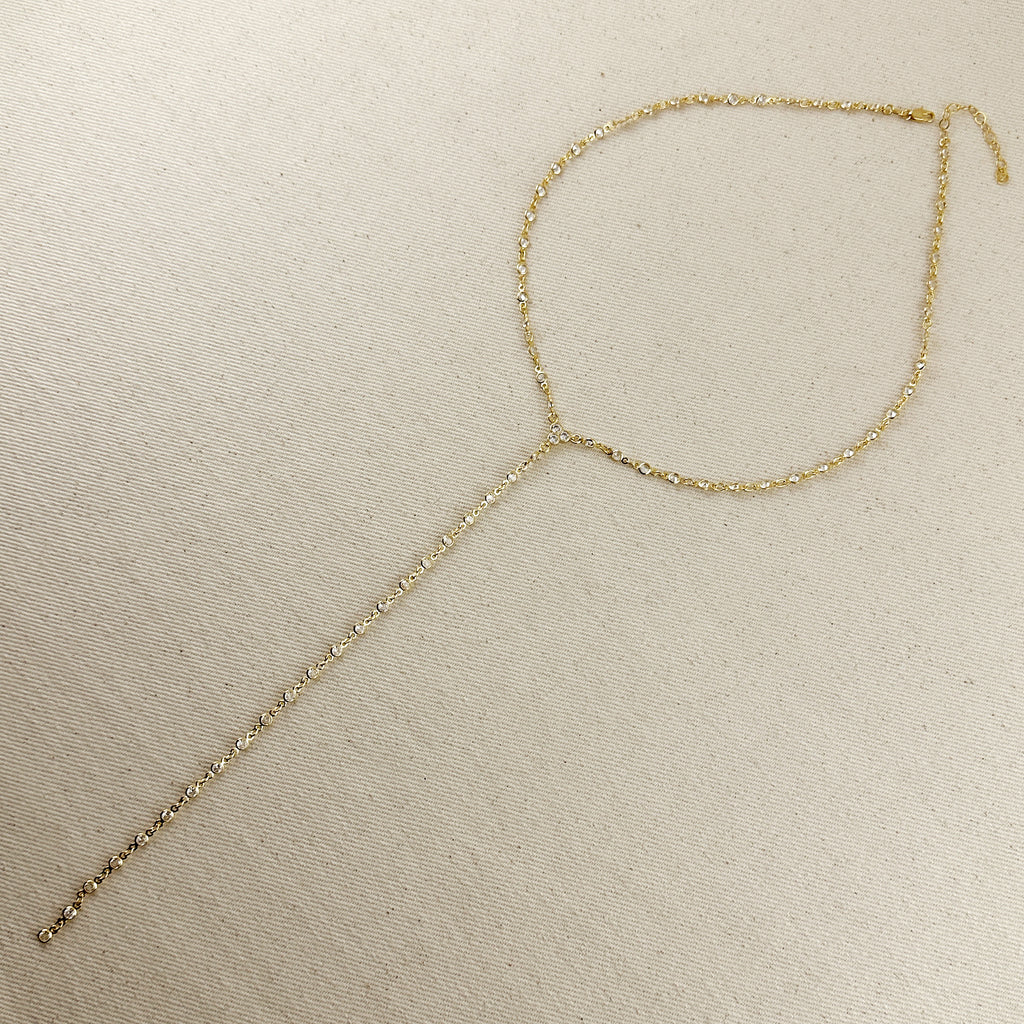 18k Gold Filled Round Bezel CZ Lariat Necklace