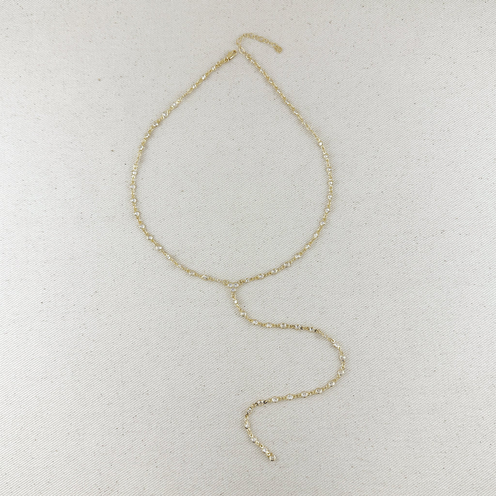 18k Gold Filled Round Bezel CZ Lariat Necklace