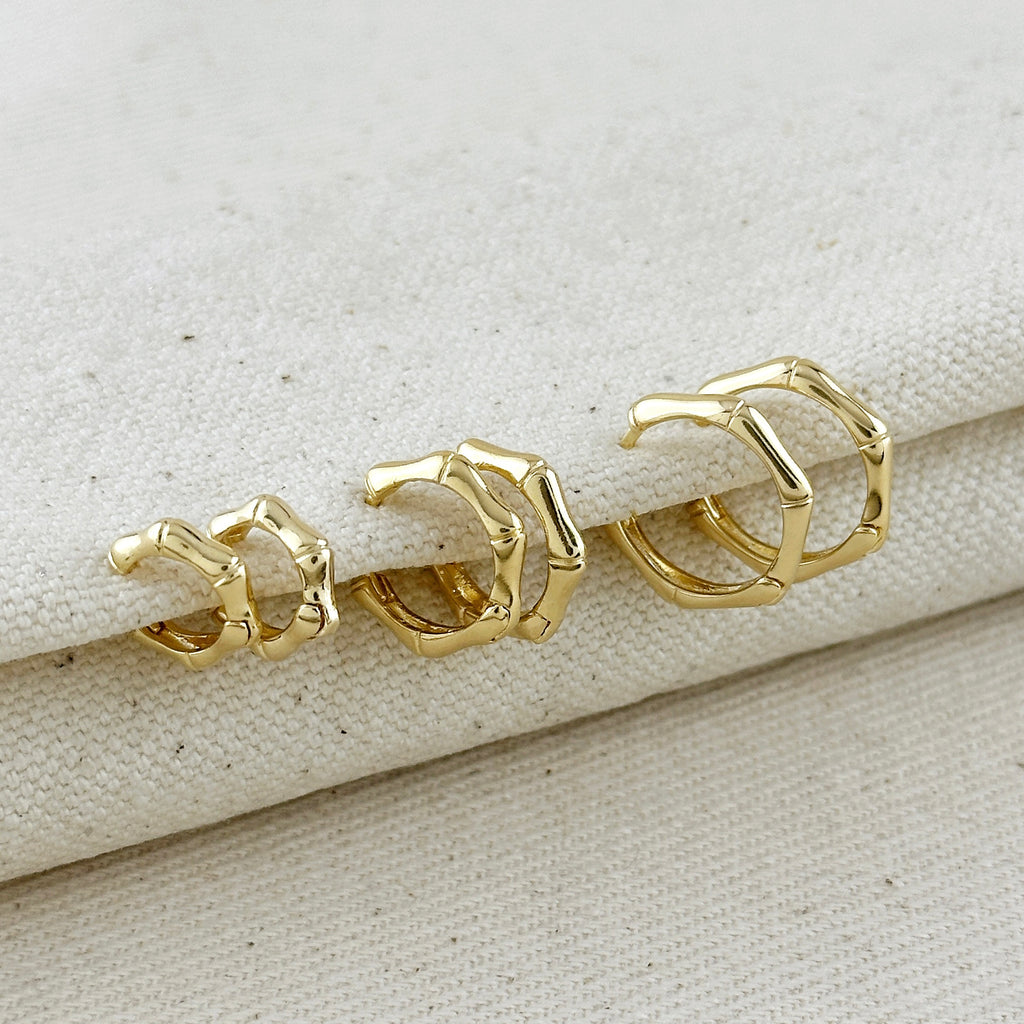 18k Gold Filled Bamboo Clicker Hoop Earrings