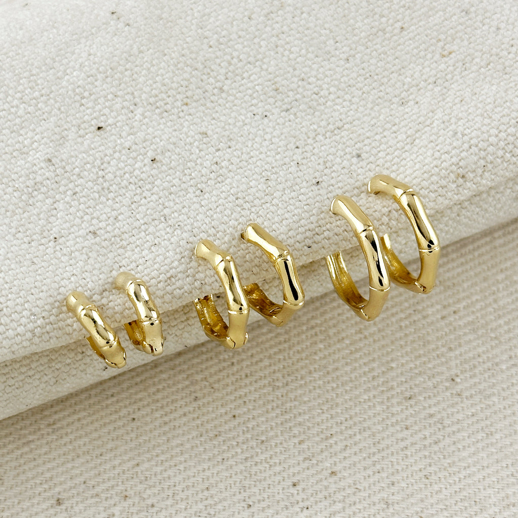 18k Gold Filled Bamboo Clicker Hoop Earrings