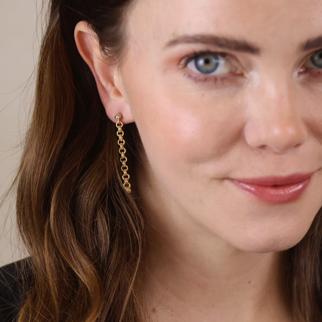 18k Gold Filled Double Rolo Chain Dangle Earrings