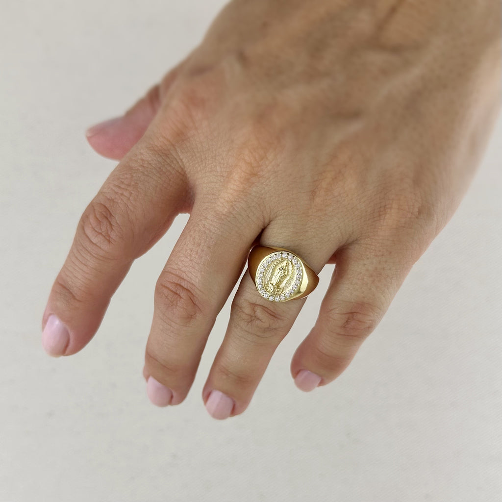 18k Gold Filled Lady Guadalupe CZ Signet Ring