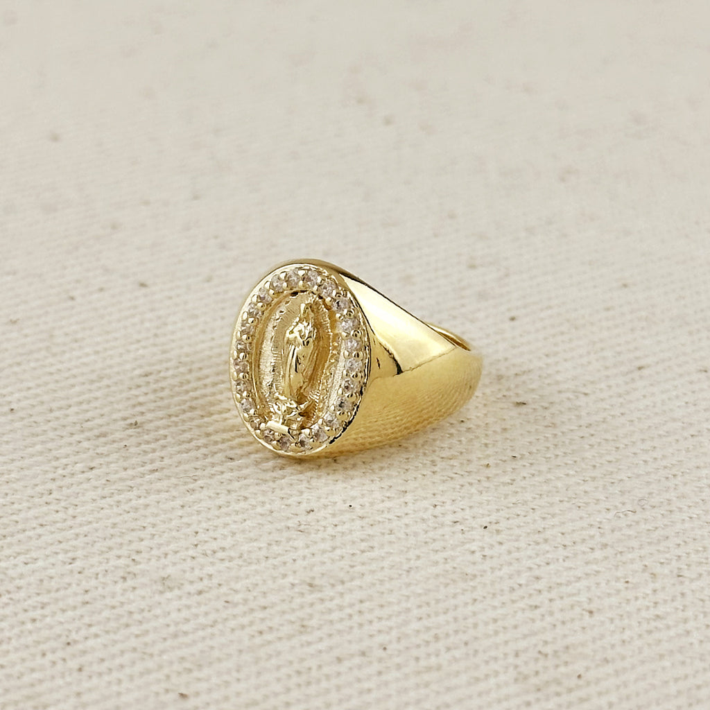 18k Gold Filled Lady Guadalupe CZ Signet Ring