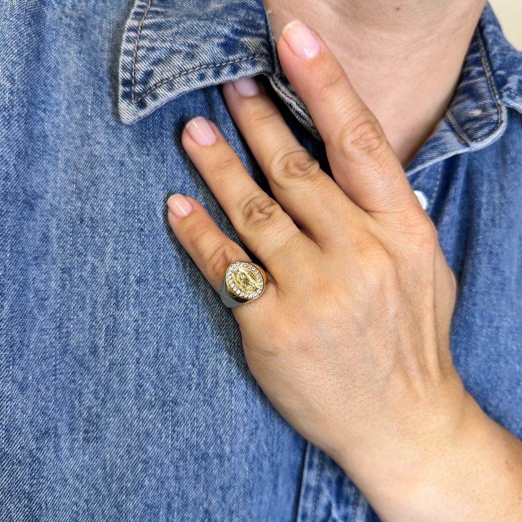 18k Gold Filled Lady Guadalupe CZ Signet Ring