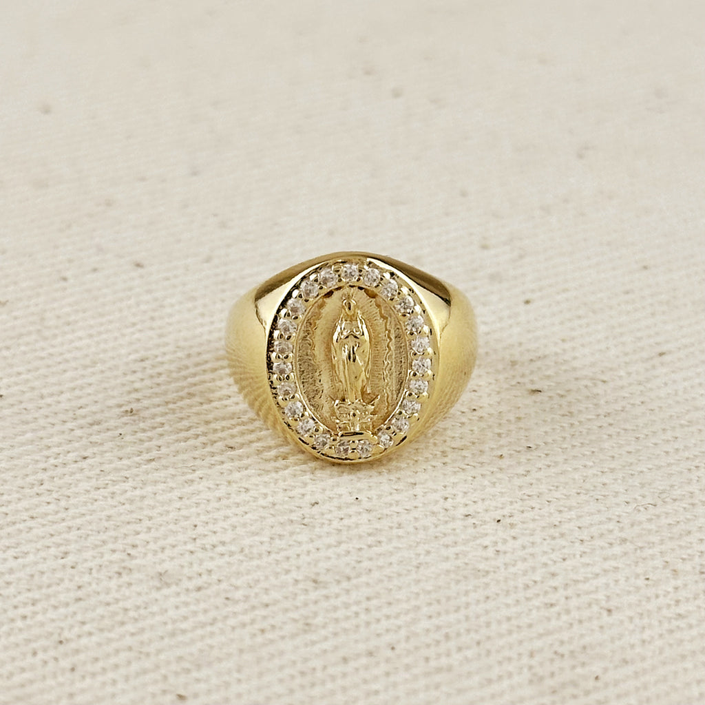 18k Gold Filled Lady Guadalupe CZ Signet Ring