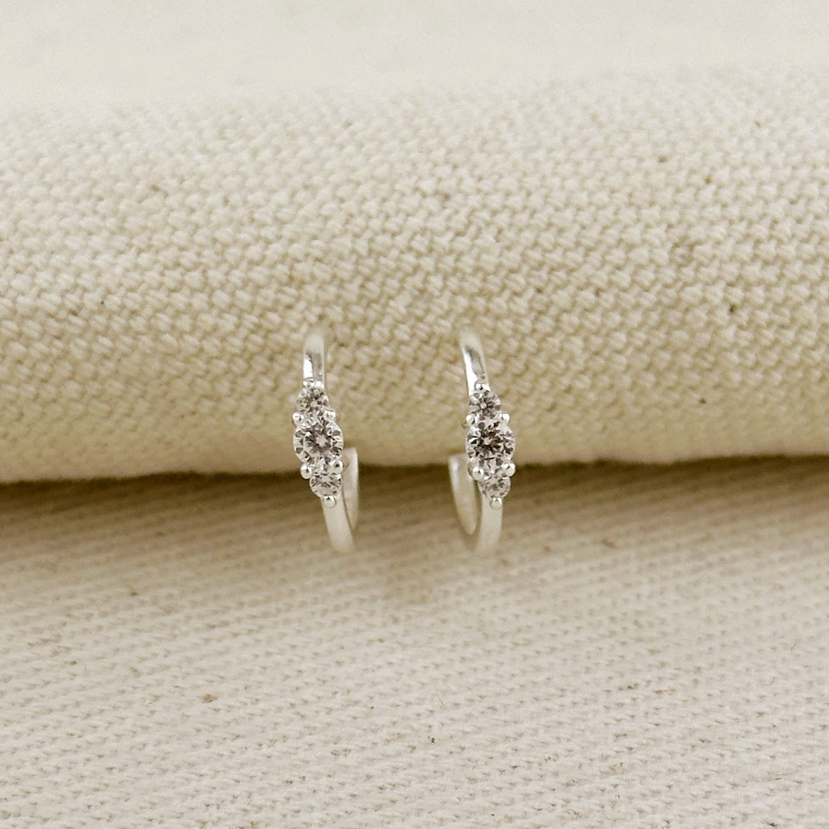 .925 Sterling Silver CZ C-Hoop Earrings